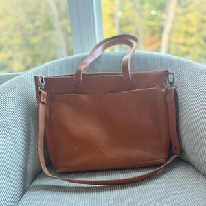 Genuine Brown Leather Tote Bag large crossbody